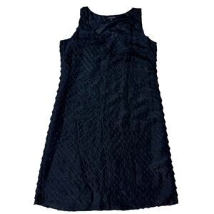 Eileen Fisher Black Diagonal  Ruffled Silk Scoopneck Tank Dress Size 10